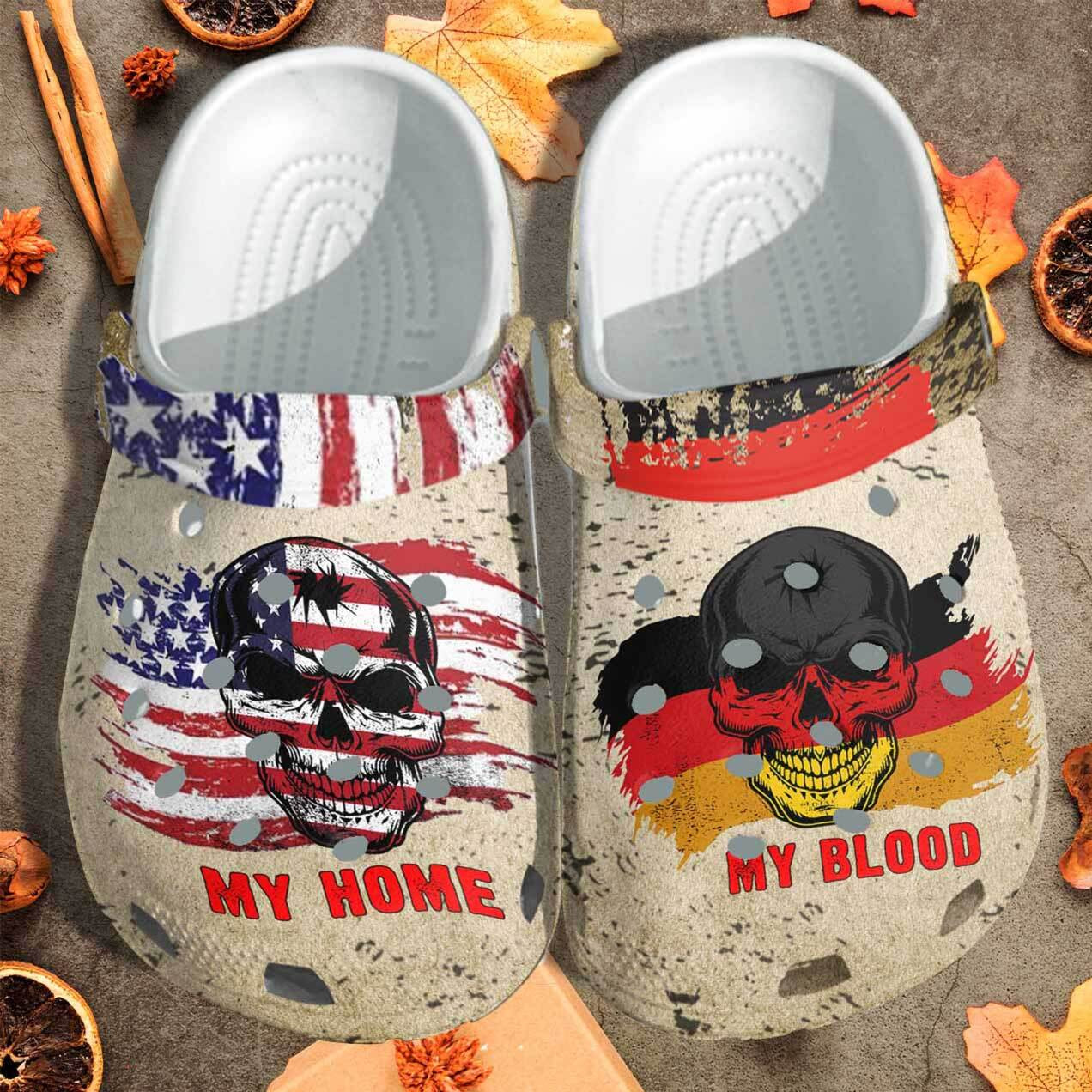 Skull My Blood Germany My Home Usa Flag Clog Shoes #Kv