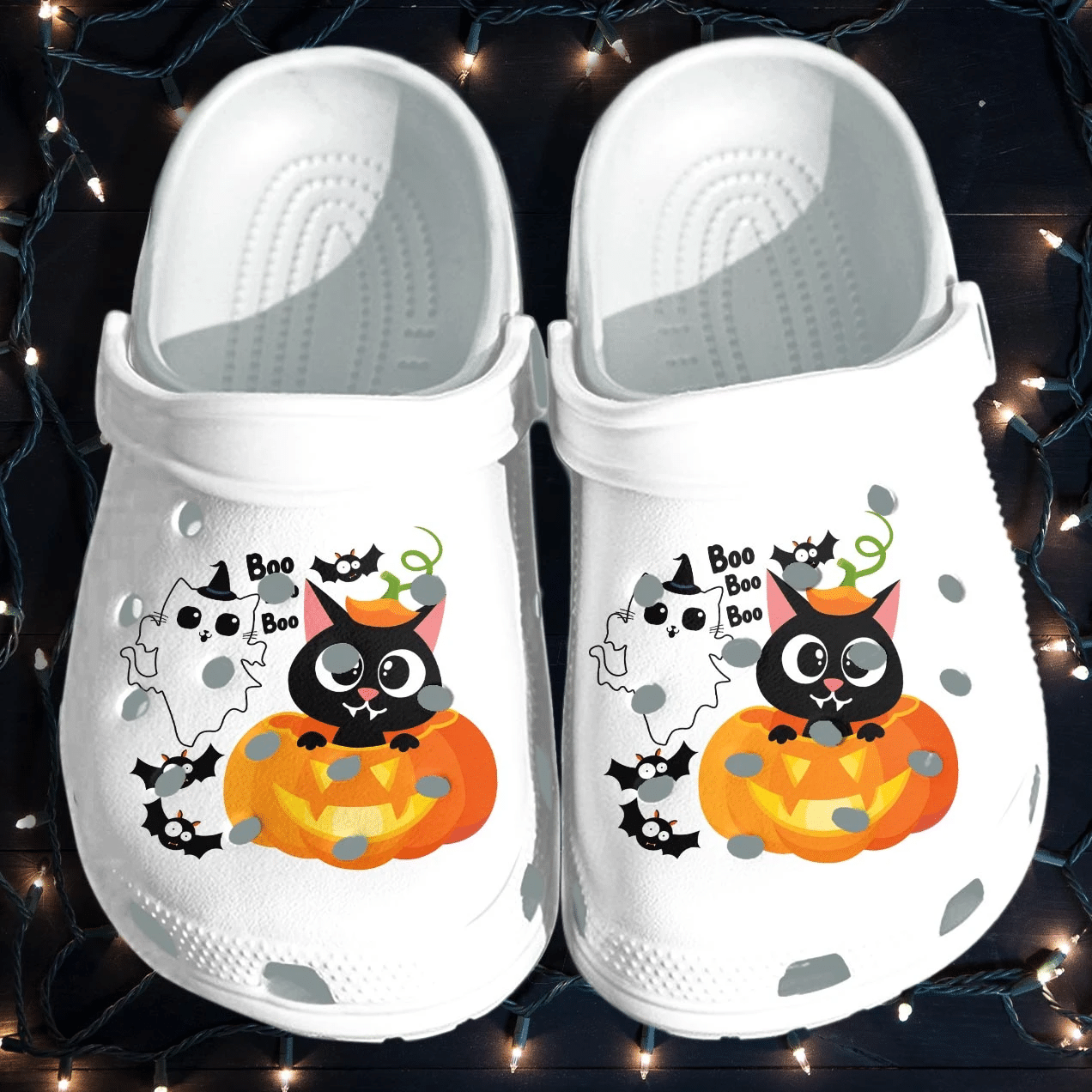 Black Cat In Pumpkin And Ghost Cat Cartoon Shoes Clog – Halloween 2021 Crocs Crocband Clog Birthday Gift For Boy Girl