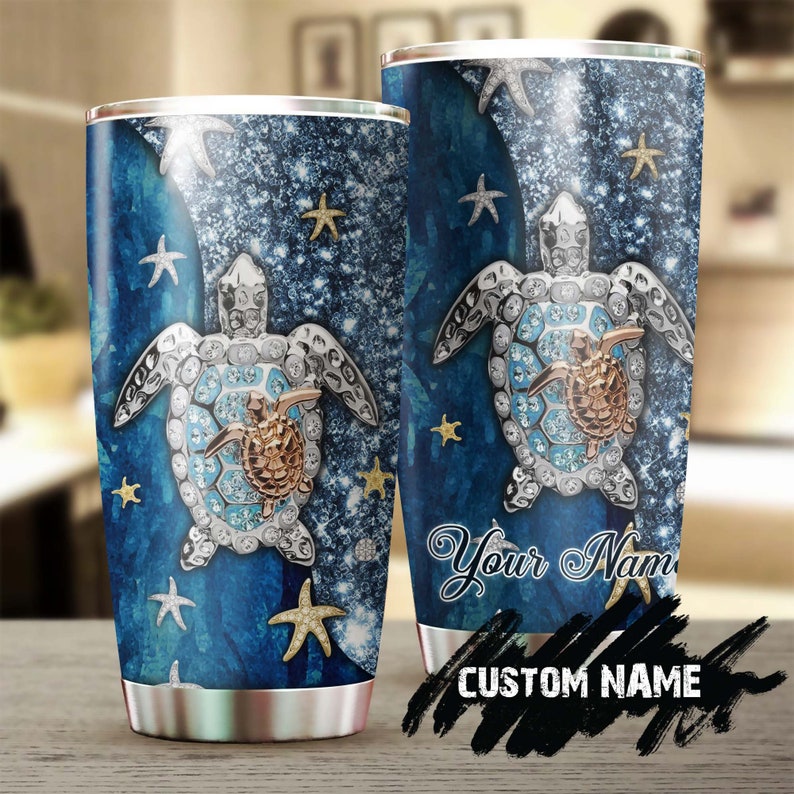 Turtle Blue Diamond Mom And Baby Jewelry Style Personalized Tumbler-Turtle Present-Unique Tumbler-Birthday Christmas Gift For Turtle Lover