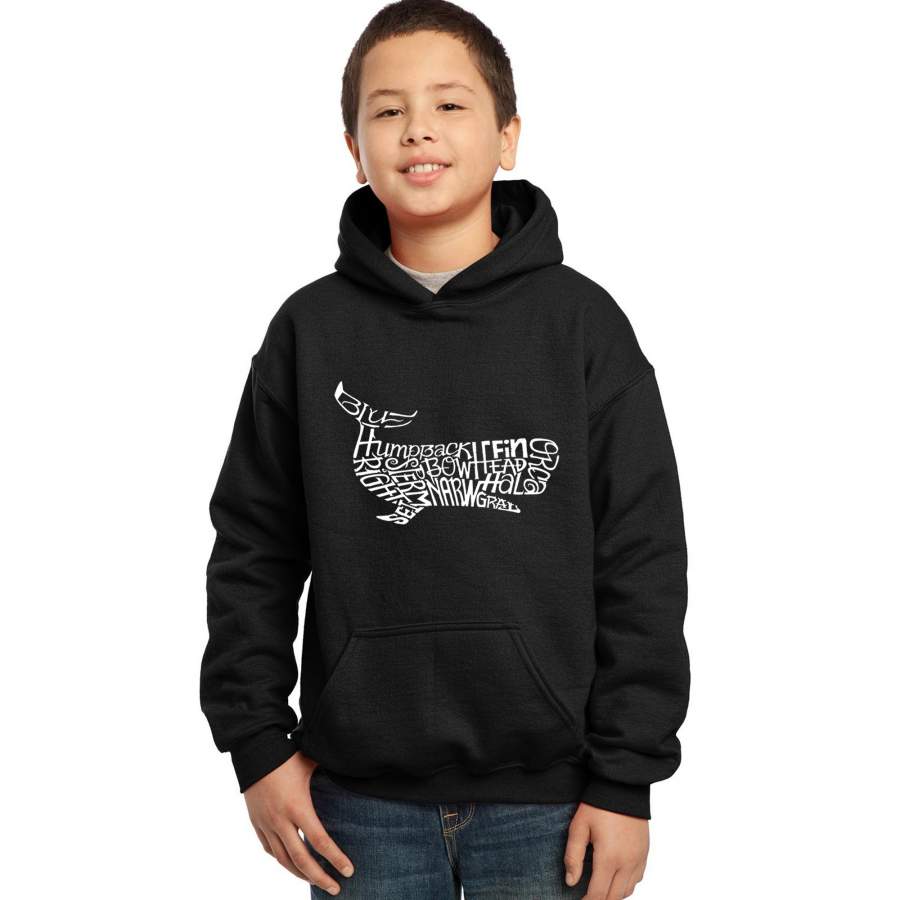 LA Pop Art Boy’s Word Art Hooded Sweatshirt – Humpback Whale