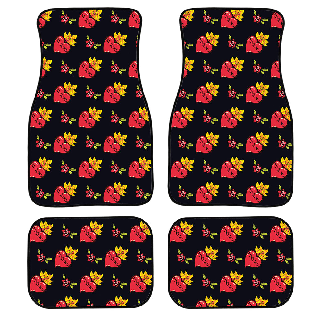 Sacred Heart Pattern Print Front And Back Car Floor Mats, Front Car Mat