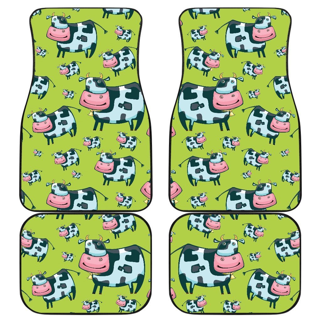 Cartoon Smiley Cow Pattern Print Front And Back Car Floor Mats, Front Car Mat