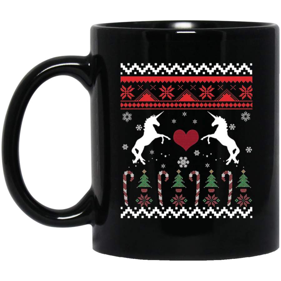 Unicorn Ugly Christmas Sweater Mug 11 oz 15 oz Black Mug