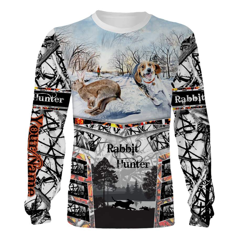 Rabbit hunting with Beagle custom name 3D All over print Shirts, face shield – Personalized hunting gifts – FSD369