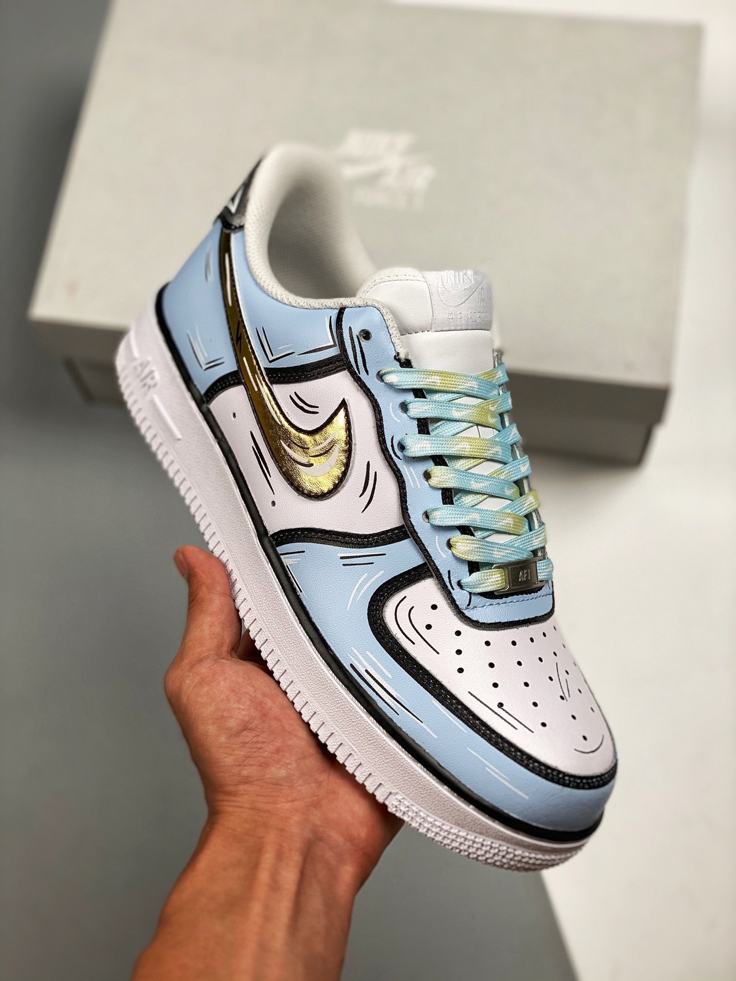 Custom Nike Air Force 1 Blue White Gold Black 5341027