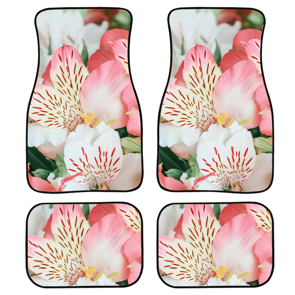 White And Pink Alstroemeria Print Front And Back Car Floor Mats, Front Car Mat