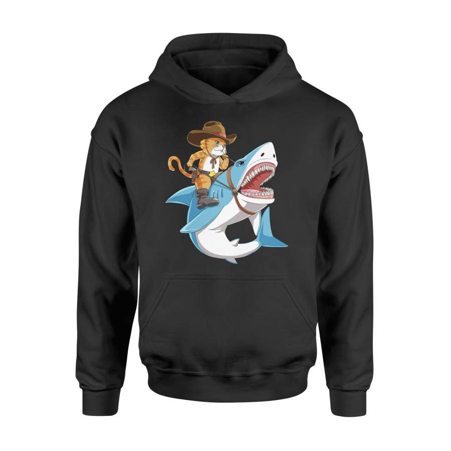 Cat Riding Shark Women Kids Funny Kitty Kitten Gifts Hoodie