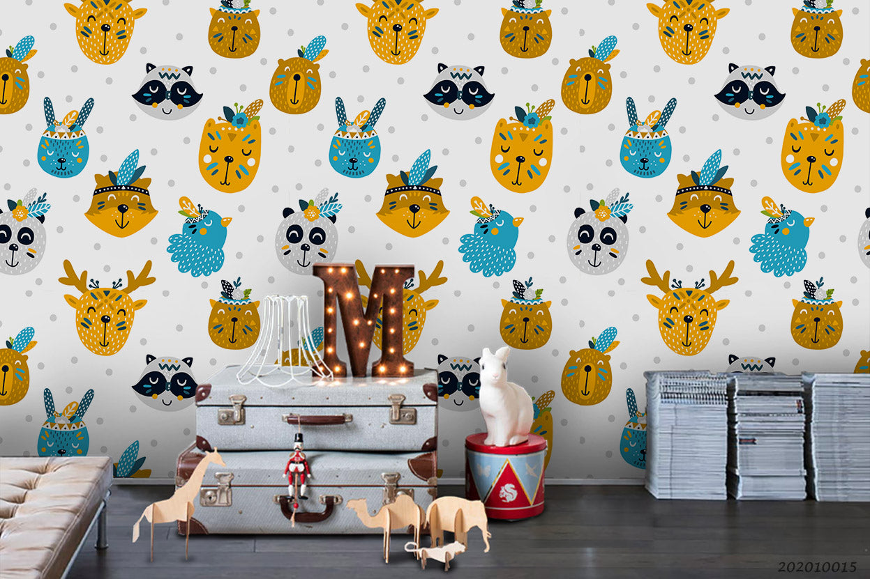 3D Cartoon Panda Tiger Cat Pattern Wall Mural Wallpaper Wj 5078