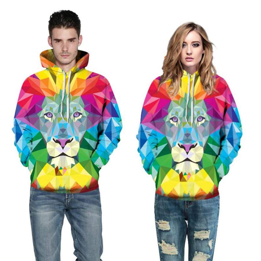 3D Print Hoodie – Colorful Lion Pattern Pullover Hoodie ICK028