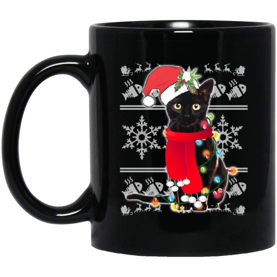 Ugly Christmas Black Cat Santa Scarf Merry Xmas Mug