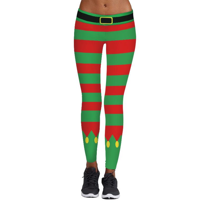 Christmas Leggings – Women 3D Xmas Theme Stripe Legging