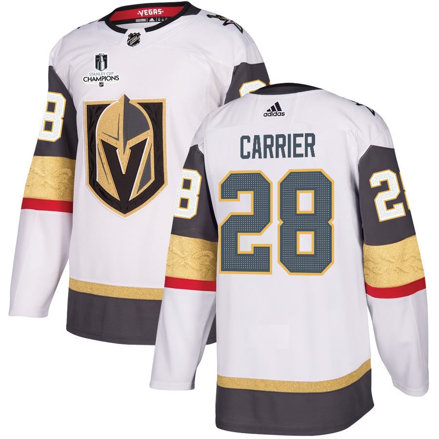 William Carrier 28 Vegas Golden Knights Stanley Cup 2023 Champions Patch Away Breakaway Men Jersey – White