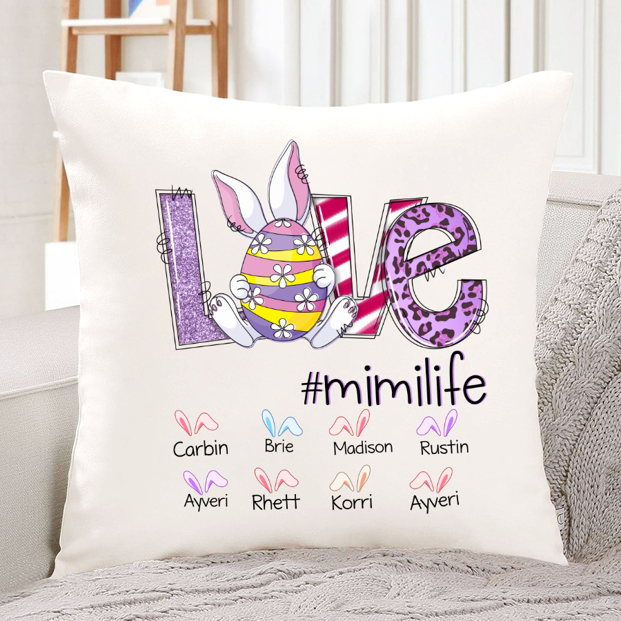 Love Bunny Grandma Life Custom Names Indoor Pillow