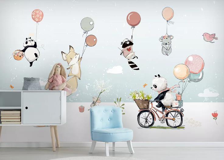 3D Hand Drawn Sky Animal Balloon Wall Mural Wallpaper Lqh 309