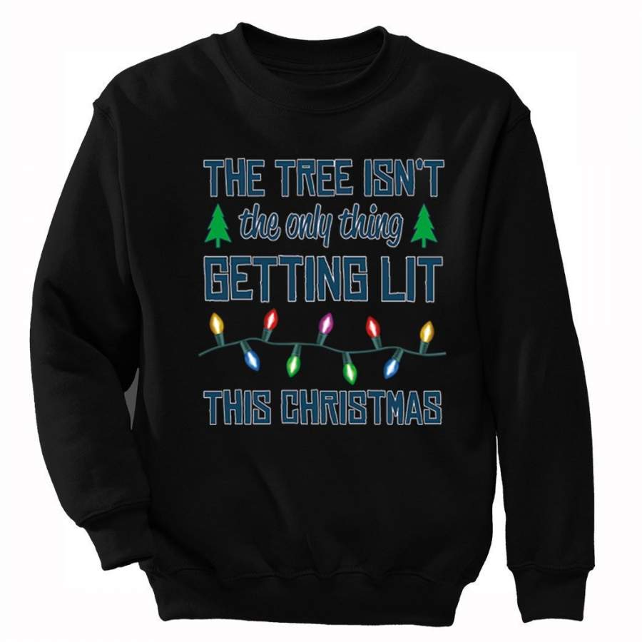 XtraFly Apparel Men’s Womens Tree Isn’t Only Thing Getting Lit Ugly Christmas Pullover Crewneck-Sweatshirt