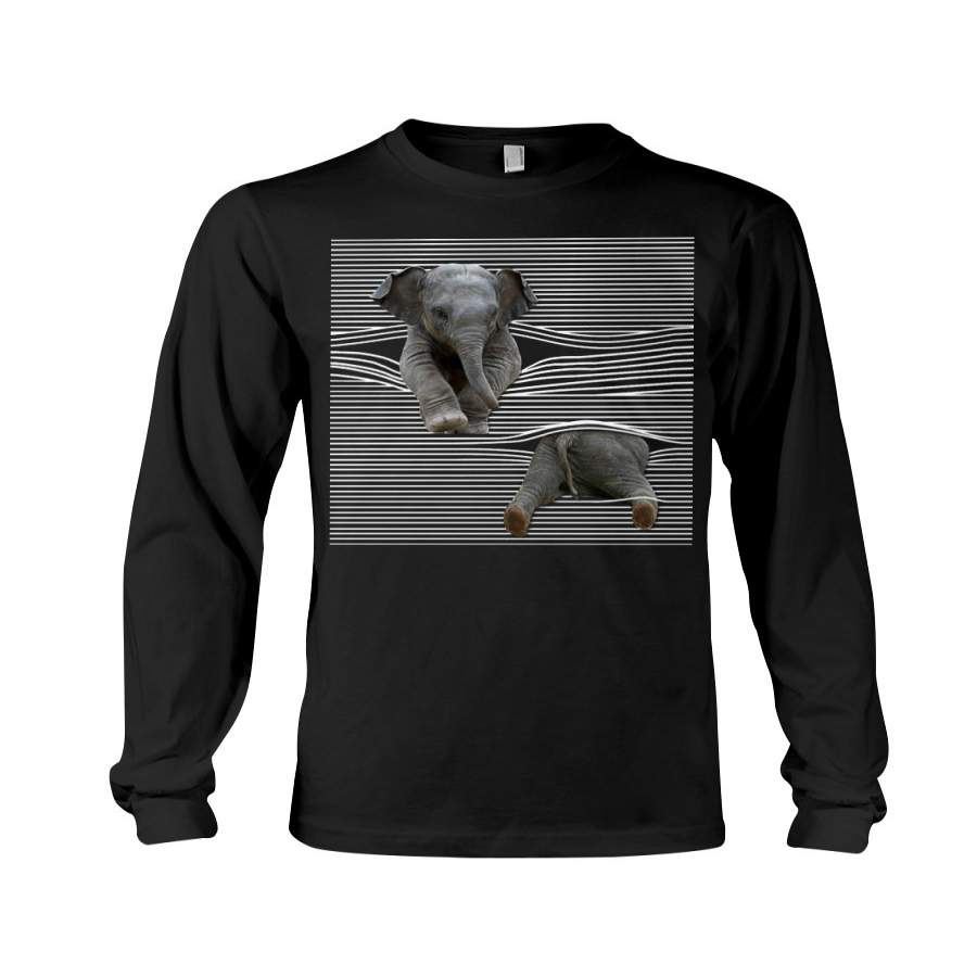 Funny Elephant Playing With Striped Wall Custom Design Unisex Long Sleeve