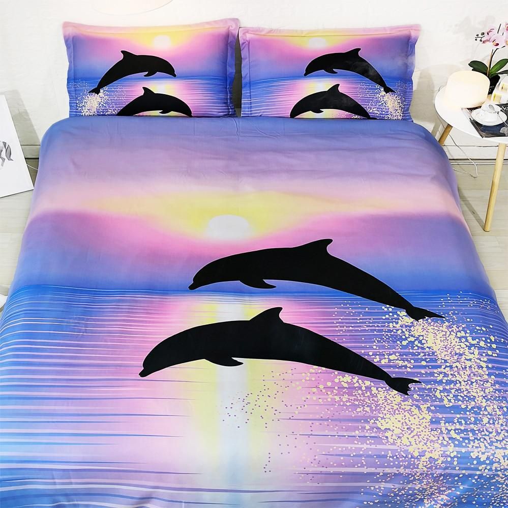 Dolphin Jump 3D Bedding Set With Duvet Cover Pillow Case Bed Sheet