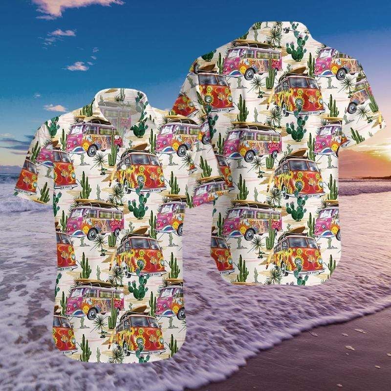 High Quality Hippie Cars At Desert Cactus Hawaii Aloha Shirts Ha8364