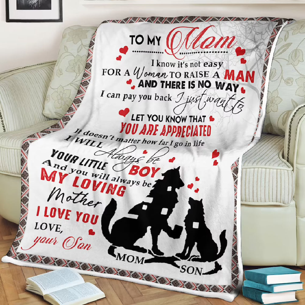 To My Mother Wolf Love You Your Son Fleece Blanket Gift For Family,Birthday,Parents,Mother,Mom Gift Home Decor Bedding Couch Sofa Soft And Comfy