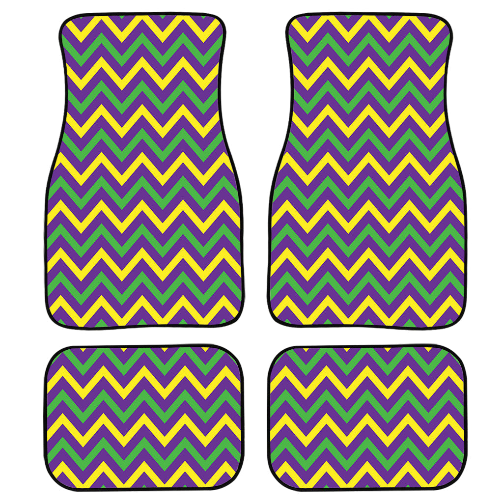 Mardi Gras Chevron Pattern Print Front And Back Car Floor Mats, Front Car Mat