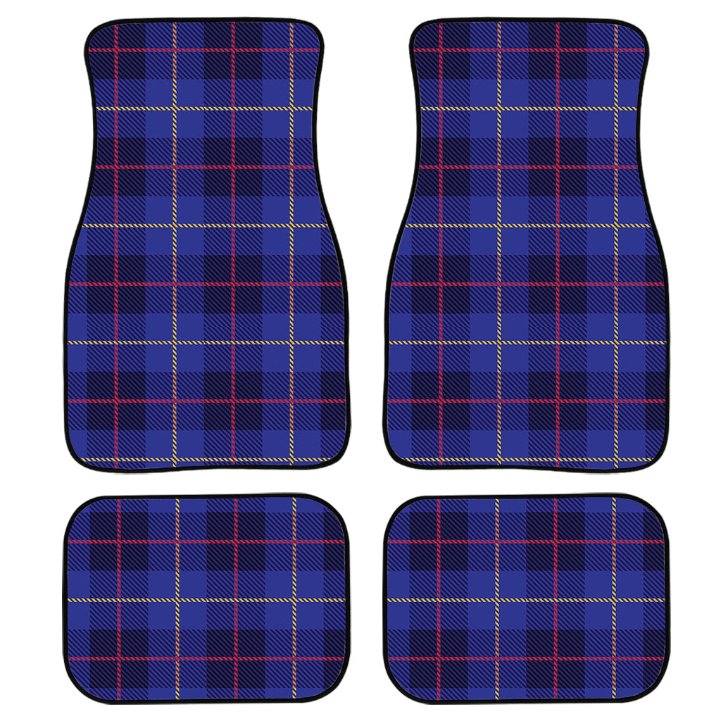 Deep Blue Stewart Tartan Print Front And Back Car Floor Mats, Front Car Mat