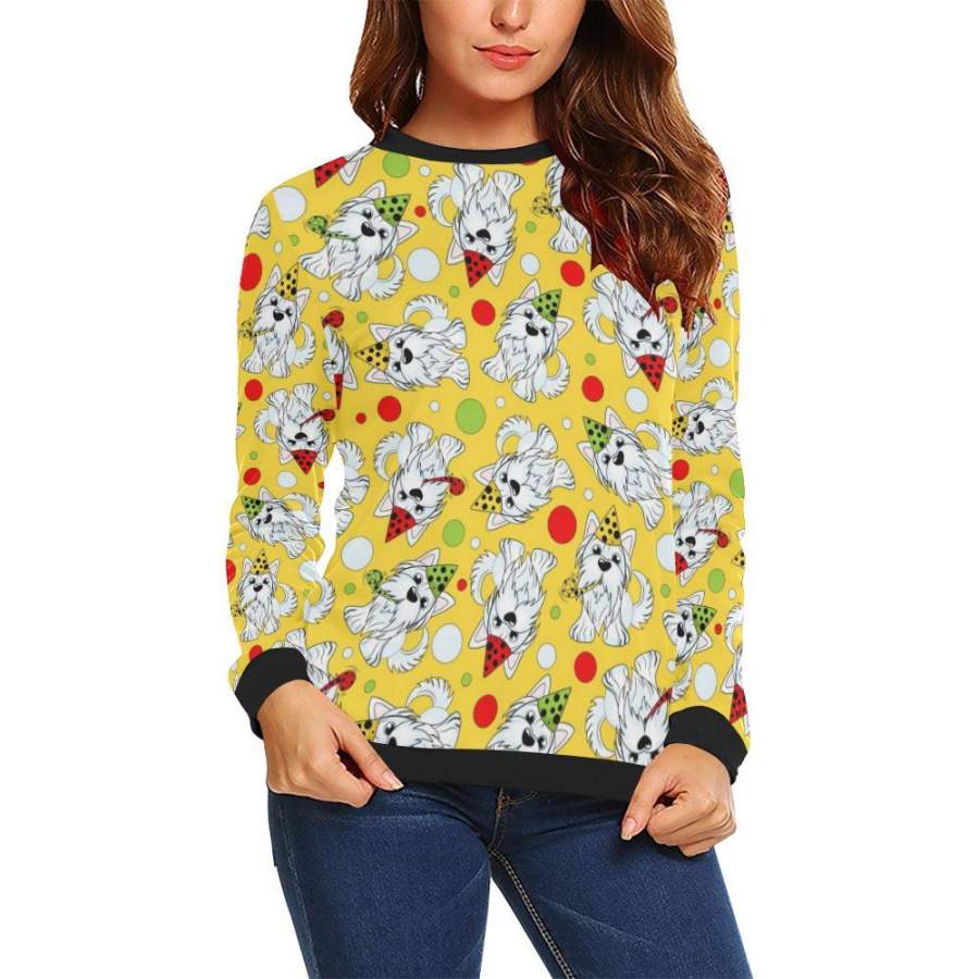 Puppy Yorkshire Terrier Dog Print Pattern Women Crewneck Sweatshirt