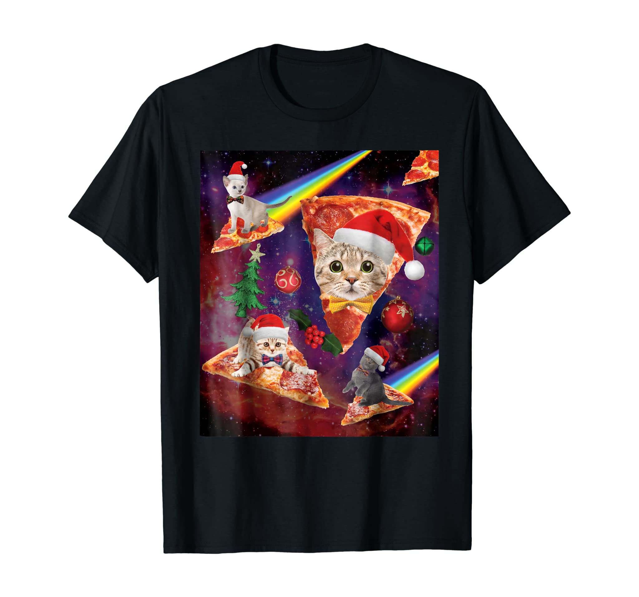 Outer Space Christmas Cats Riding On Pizza TShirt