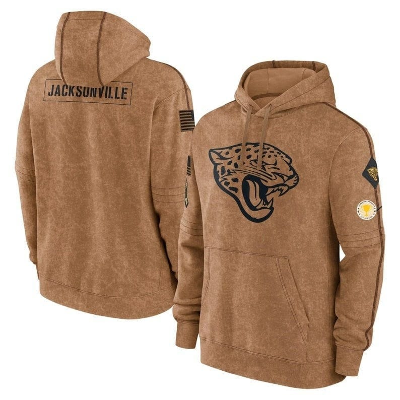 Jacksonville Jaguars Football Stitched Brown 2023 Hoodie, Salute To Service Club Pullover Hoodie, Jaguars Hoodie, American Football Shirt