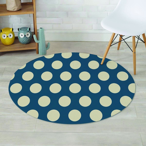 Blue Polka Dot Round Rug