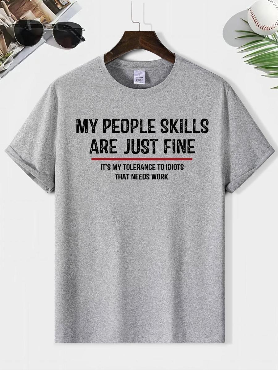 Men’s Letter Print Round Neck Tee, Summer Clothes, Regular Fit Crew Neck Short Sleeve T-Shirt for Outdoor Daily Wear, Graphic Tees, Casual Summer Streetwear for Men, Men’s Clothing, Funny Shirt For Men