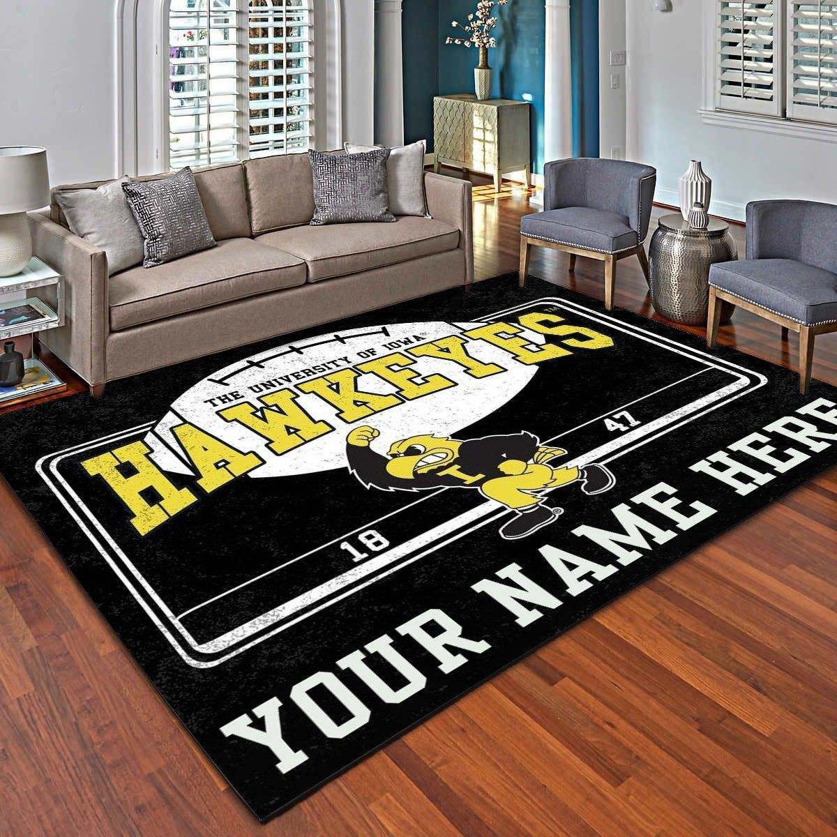 Iowa Hawkeyes Personalized Rugs, Living Room Bedroom Carpet – Customized Floor Mat Home Decor