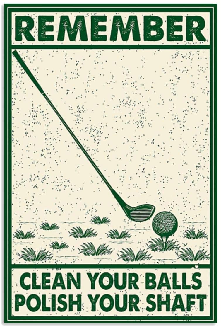 Vintage Remember Golf – Clean Your Balls Polish Your Shaft Poster Art Print      Home Decor Gift For Men Women Family Friend On Birthday Xmas