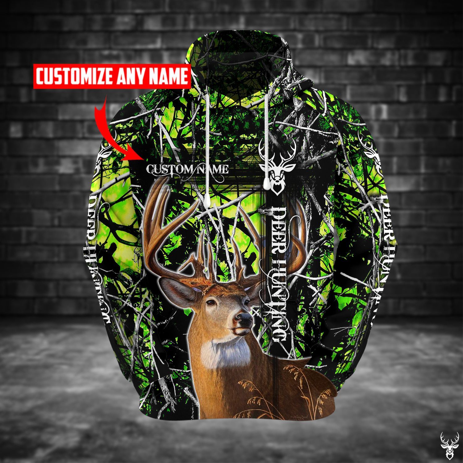 TDT222009Q02QQ DEER HUNTING GREEN CUSTOM NAME HOODIE QQ