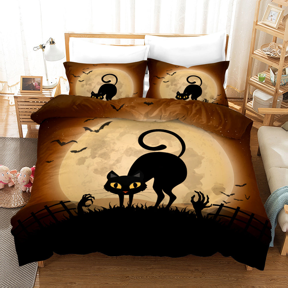 3D Halloween Pumpkin Cat Demon Ghost Quilt Cover Set Bedding Set Duvet Cover Pillowcases Wj 4540