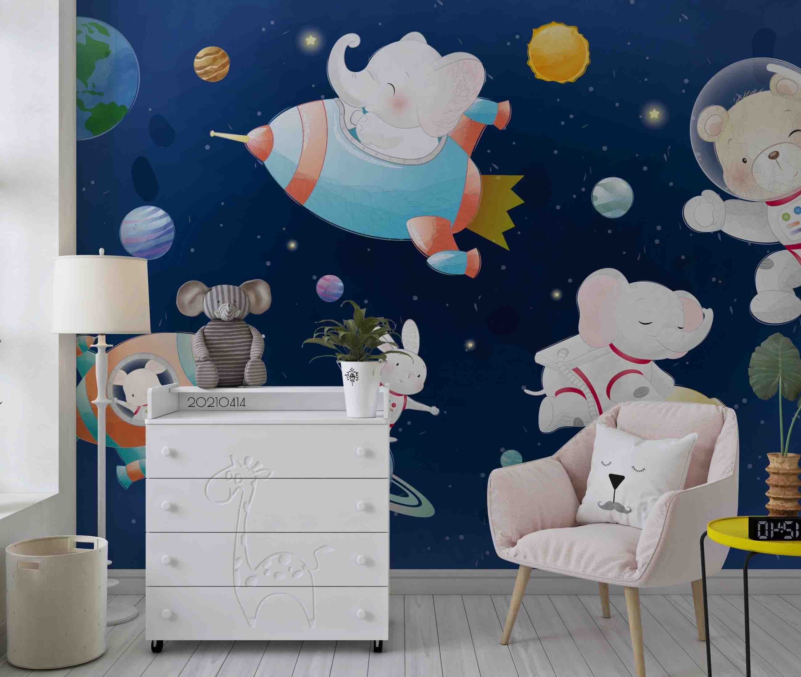 3D Cartoon Space Astronaut Animal Wall Mural Wallpaper Lqh 166