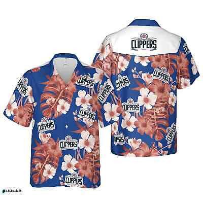 NBA Los Angeles Clippers Blue White Hibiscus Flowers Hawaiian Shirt