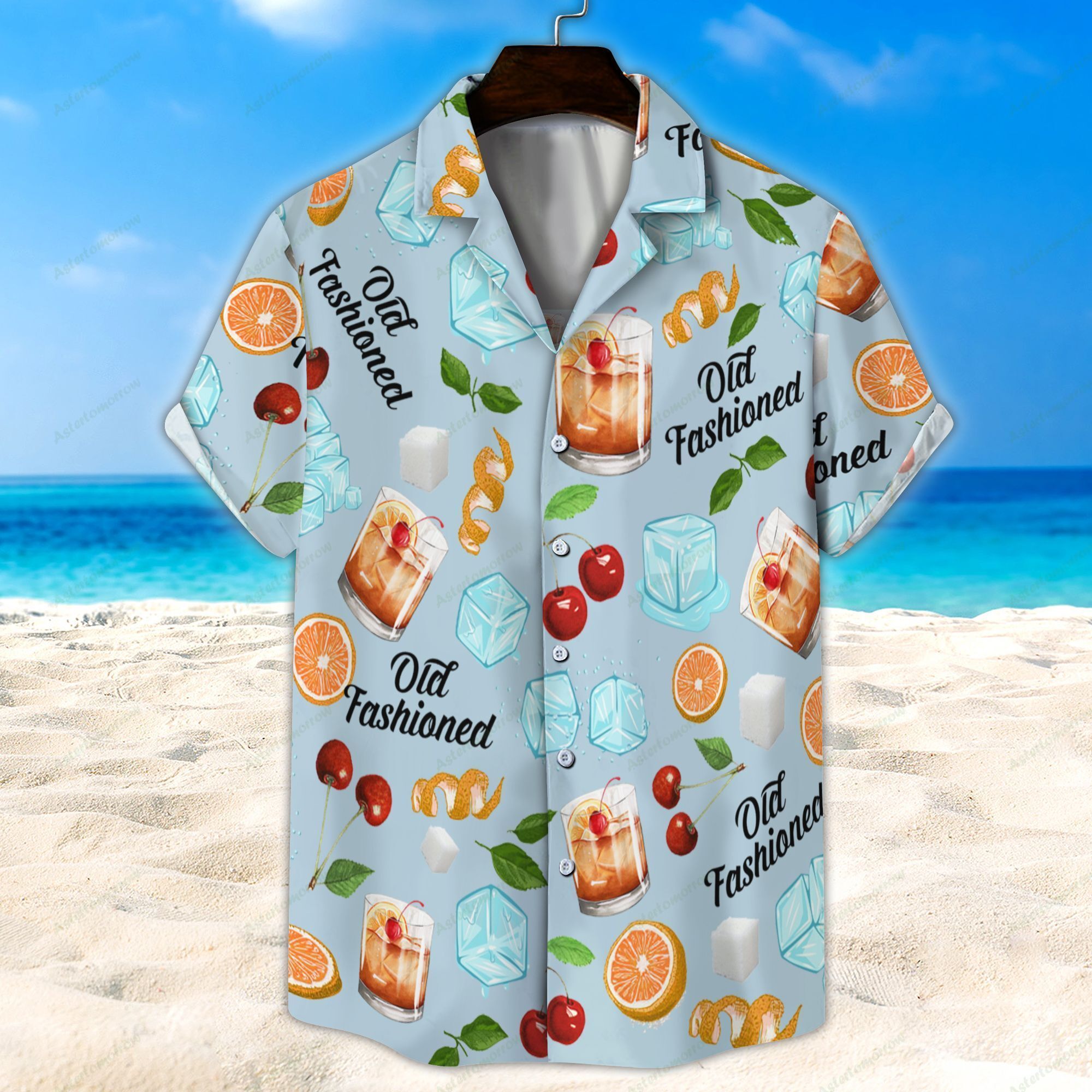 Old Fashioned Light Blue Unisex Hawaiian Shirt Beach Cocktail Hawaiian Ha38234