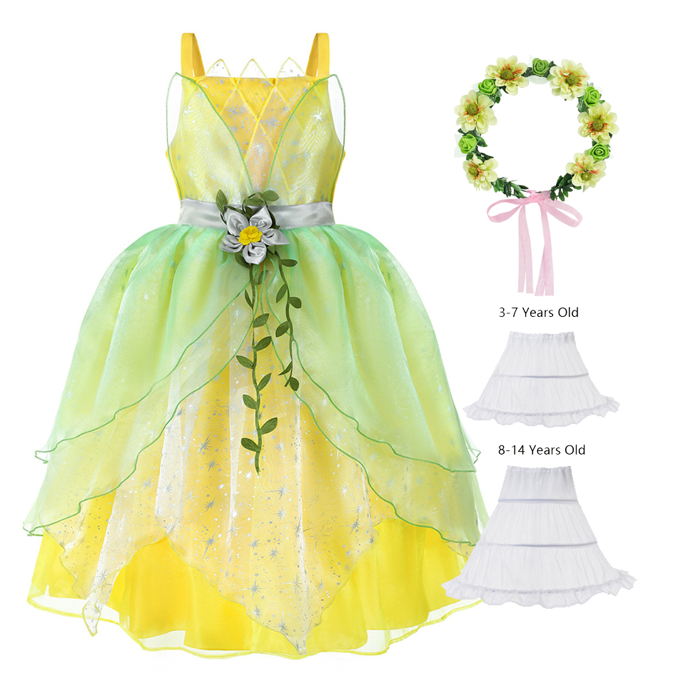 Tiana Princess Dress for Girls Halloween Masquerade Frog Prince Fairy Cosplay Costume Infant Birthday Party Ball Gown Christmas alx