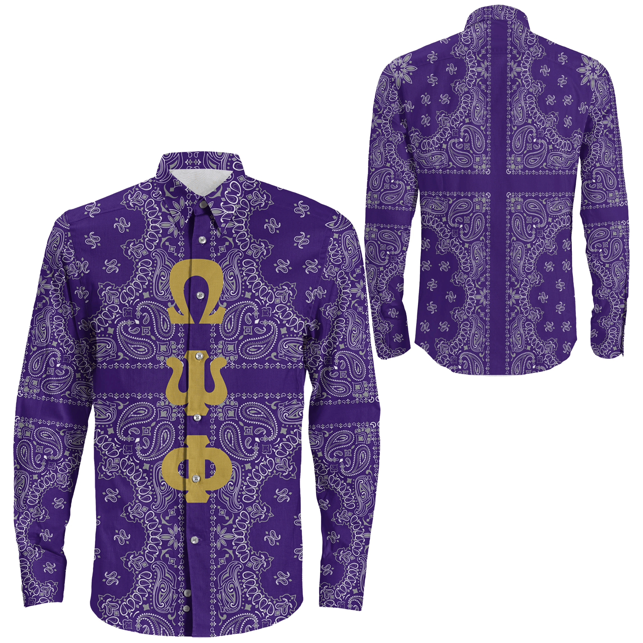 Africa Zone Shirt – Omega Psi Phi Paisley Style Long Sleeve Button Shirt A31