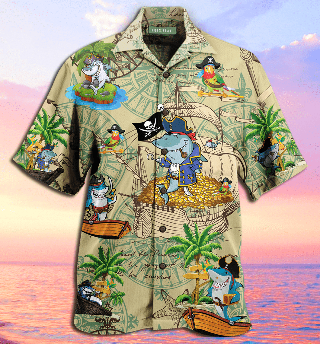 Beach Shirt Amazing Pirate Shark Unisex Hawaiian Aloha Shirts Hl