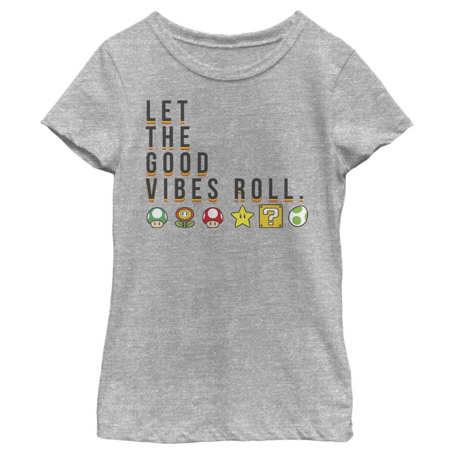 Nintendo Girl’s Super Mario Items Let The Good Vibes Roll T Shirt