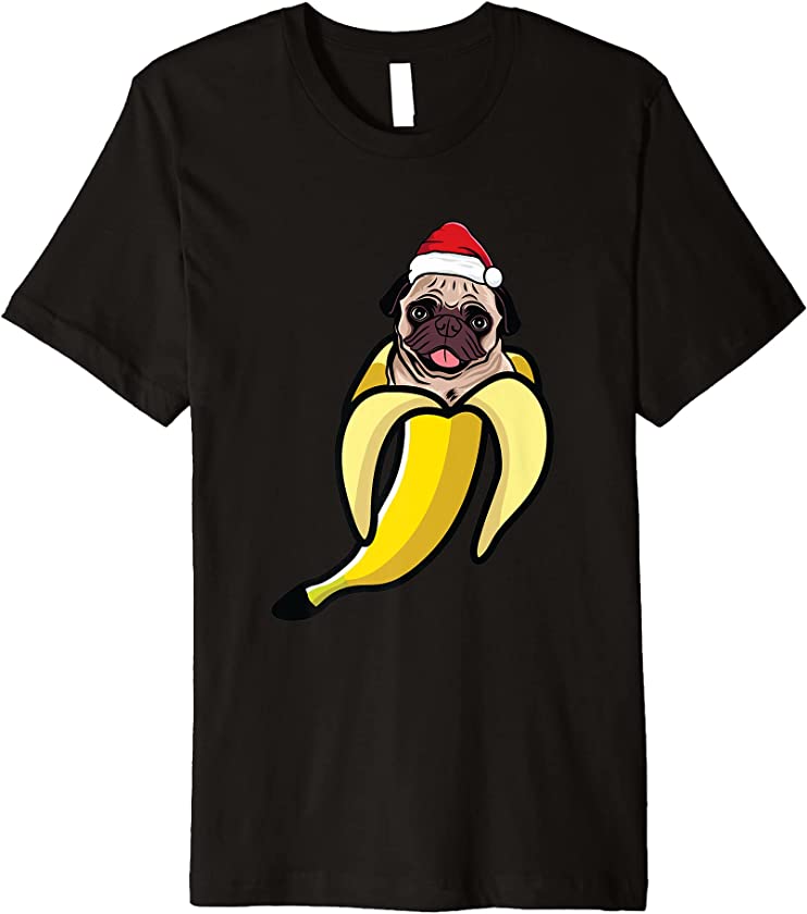 Pug Banana Santa Hat Christmas Pajama Cute Dog Puppy X-Mas Premium T-Shirt