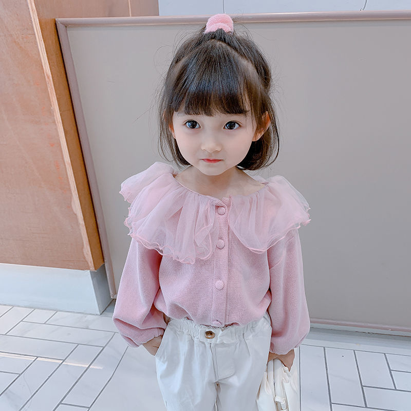 2021 Girls Baby Sweet Lace Collar Cardigan Jacket Fashion Kids Children Spring Autumn Coats Cute Baby Clothes Children Clothing alx