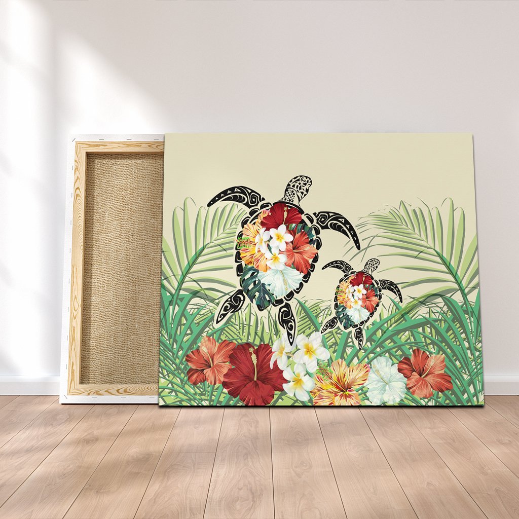 Hawaii Turtle Flowers Coconut Tree Leaf Canvas – AH – J4C