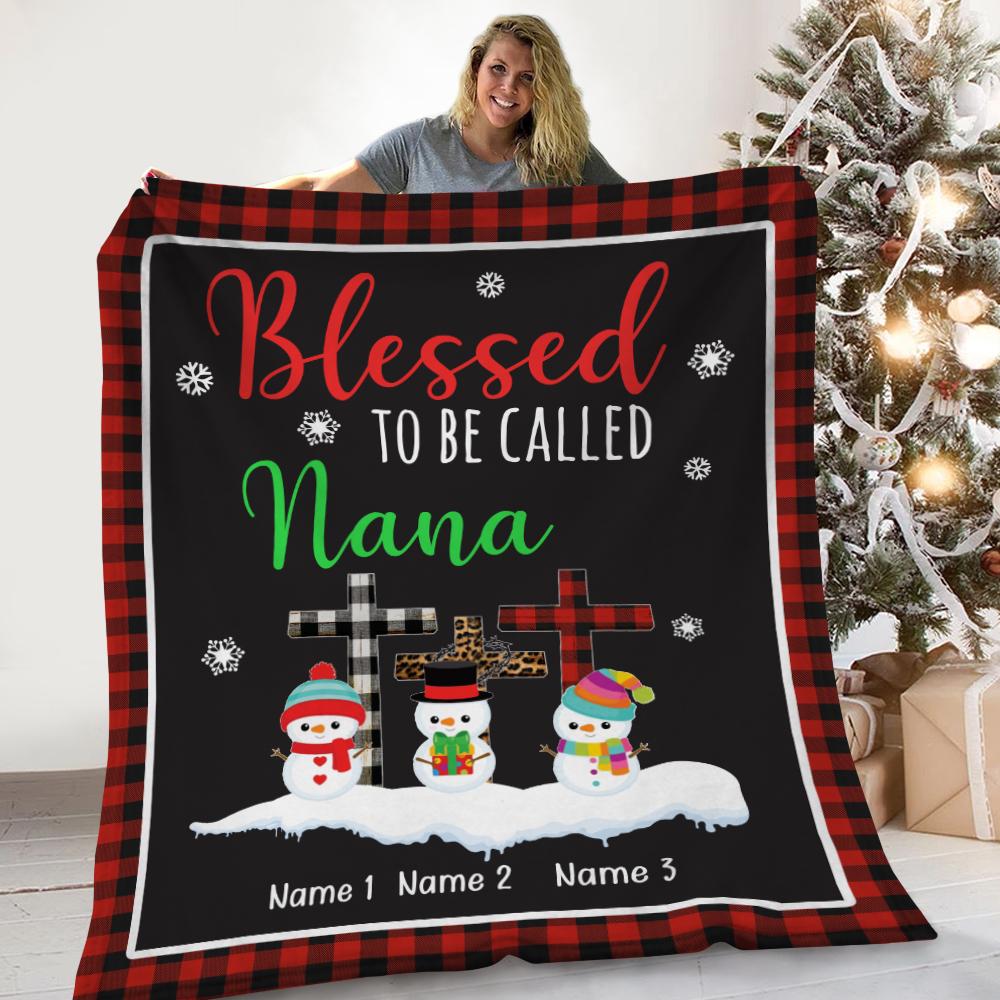 [Personalized Name] Blessed To Be Called Grandma Christmas Fleece Blanket, Sherpa Blanket, Gift For Parent, Family Member, Friends Gift, Christmas Gift, Home Decor, Home Living