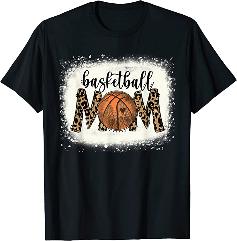 Bleached Basketball Mom Leopard Funny Sports Players Womens T-Shirt