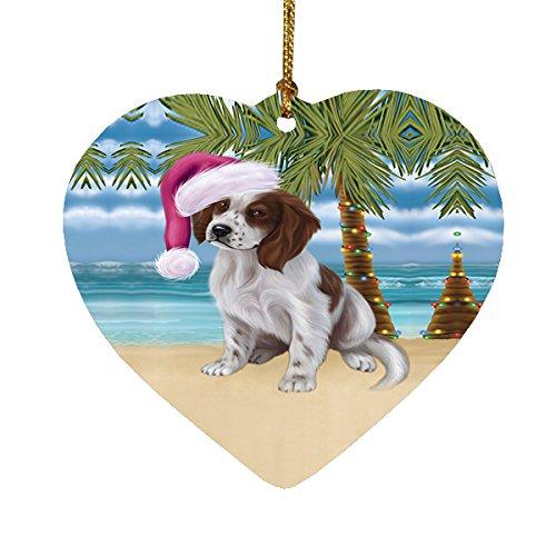 Summertime Irish Setter Puppy On Beach Christmas Heart Ornament Por2320