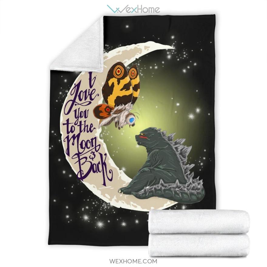 Love You To The Moon And Back Mothra And Godzilla Premium Blanket