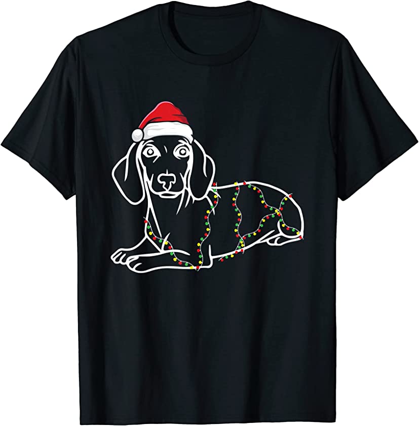 Dachshund Christmas Tree Lights X-Mas Cute Dog Doxie Puppy T-Shirt