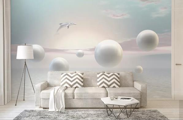 3D Sky Sea Dolphin Ball Wall Mural Wallpaper 816